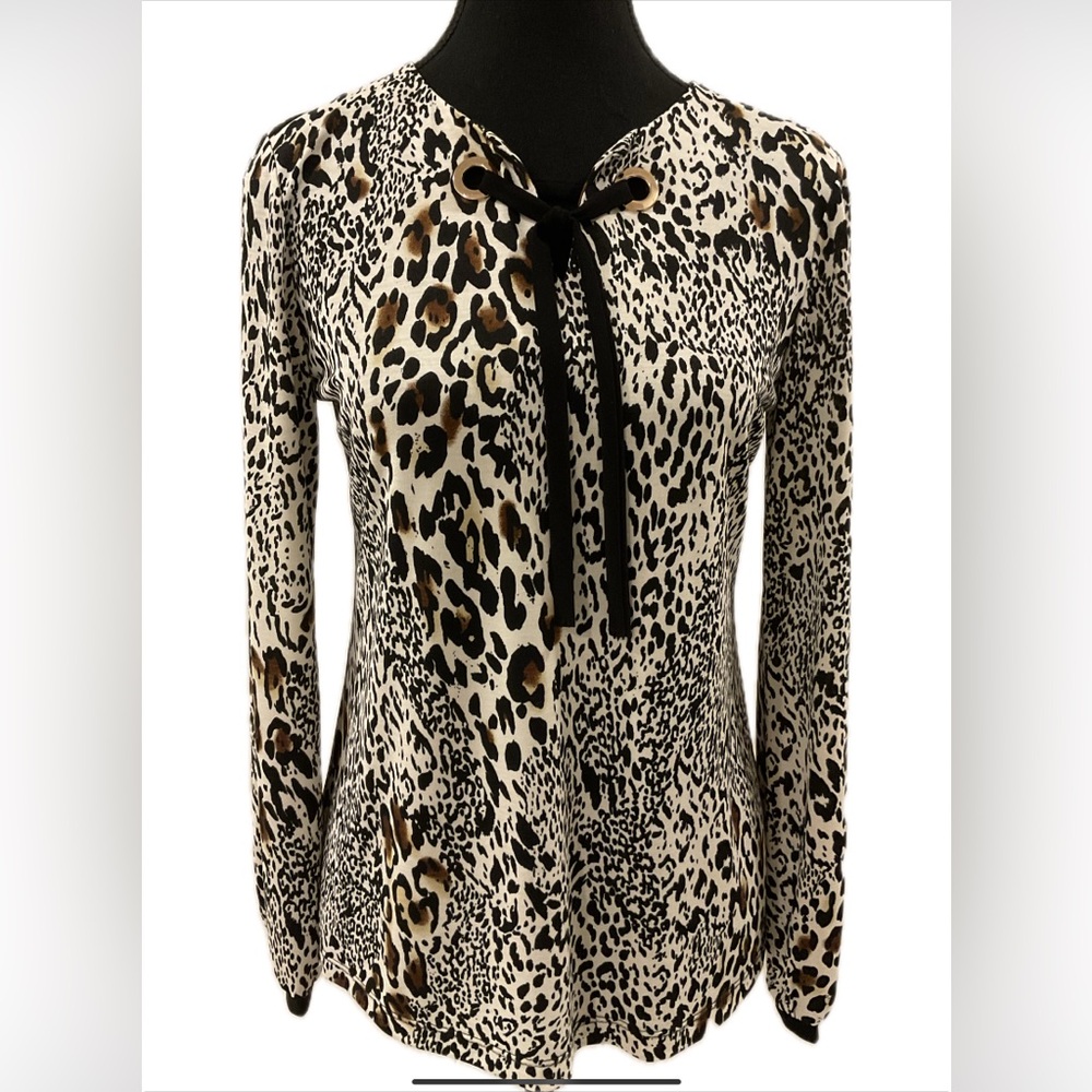 Bali Black and Brown Long Animal Print with  Tie Front Blouse